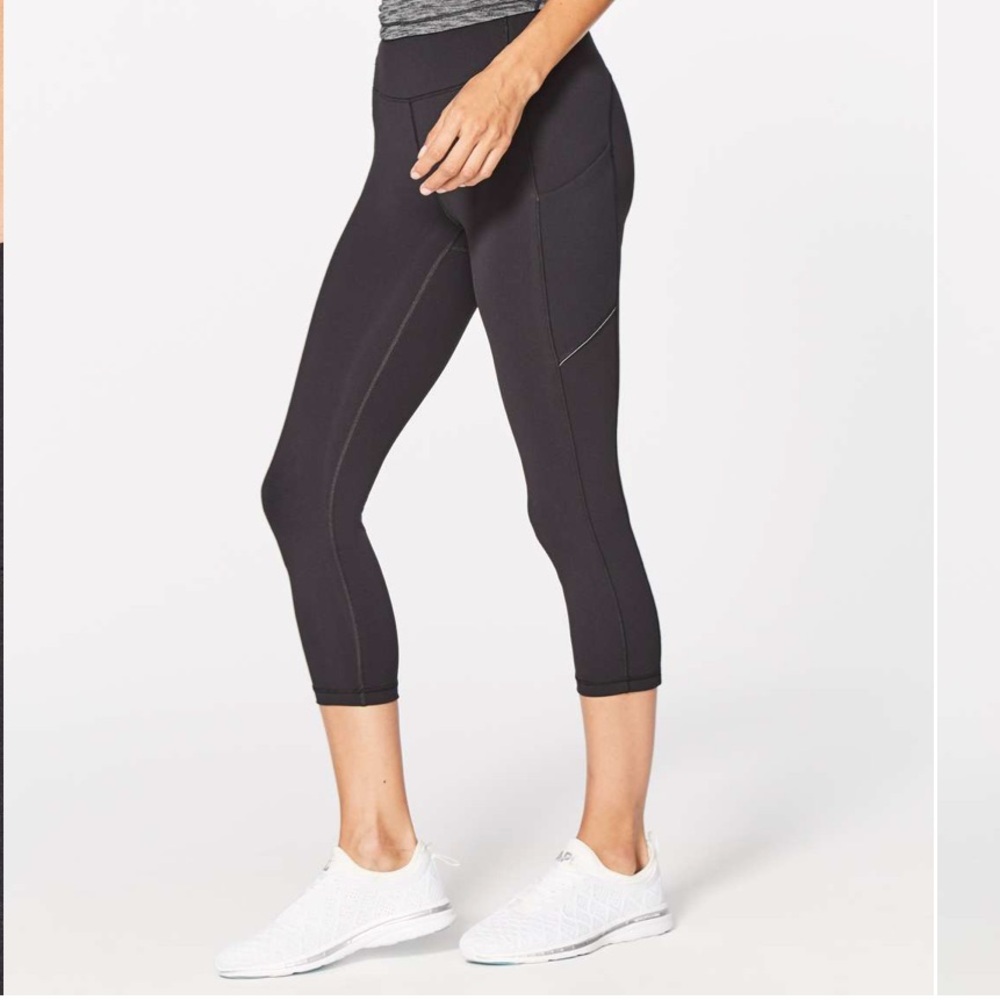 4 Lululemon Speed Up Crops leggings 21 inseam pockets stash Black running w6al7s